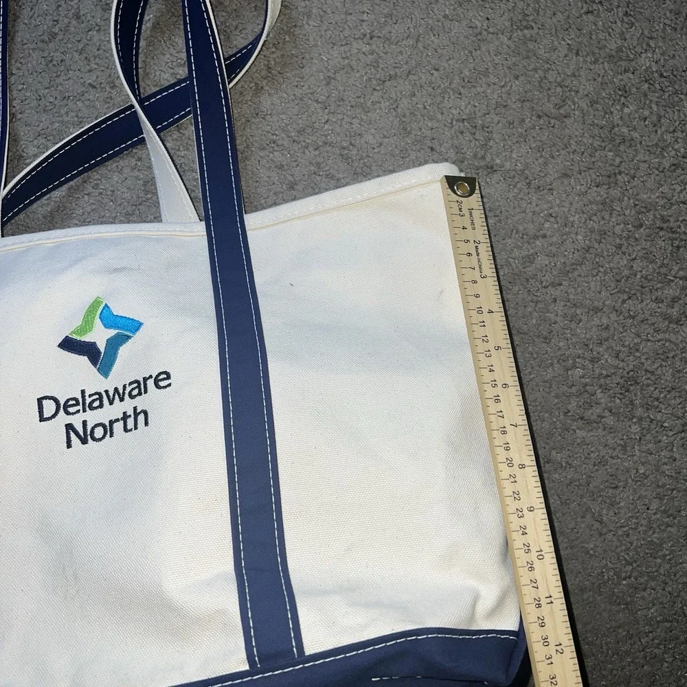 LL BEAN Boat And Tote Medium White Blue With Logo
